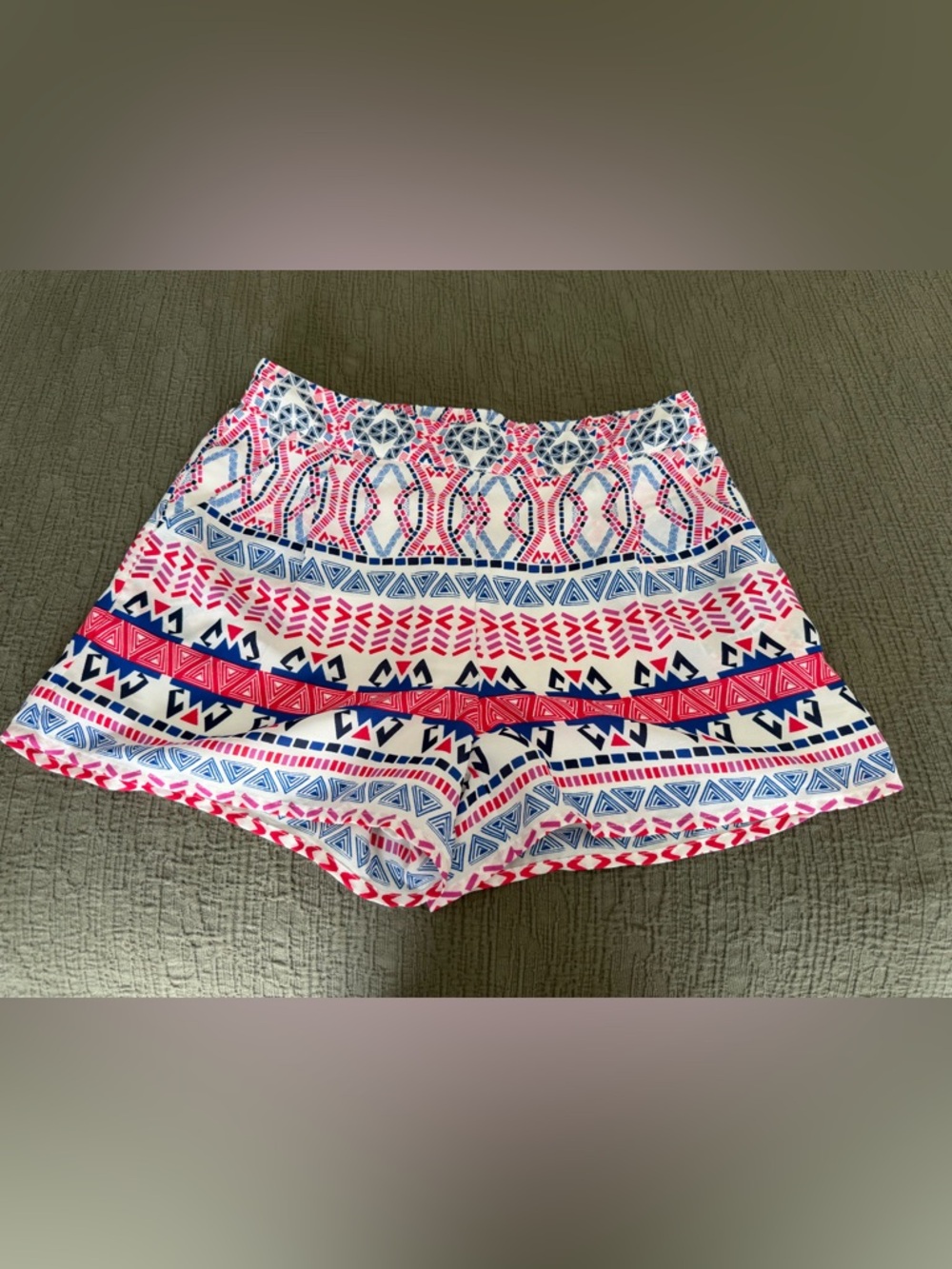 Skies Are Blue Geometric Print High-Waist Shorts in White, Navy & Pink
